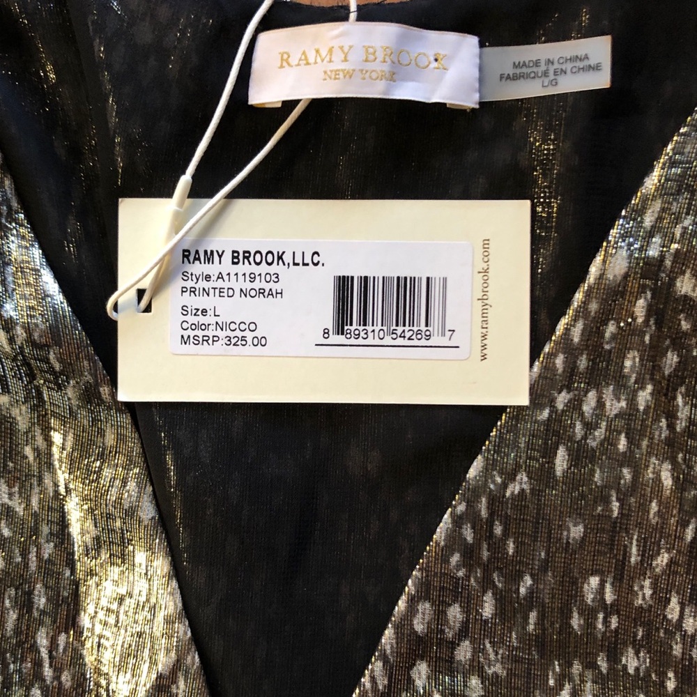 Ramy Brook | Silk Sleeveless Top V-Neck Silvery Snakeskin Print, Size L - Picture 12 of 12